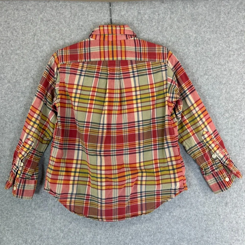 Ralph Lauren Long Sleeve Plaid Button Front Shirt Collared Red Green Boys Size 4